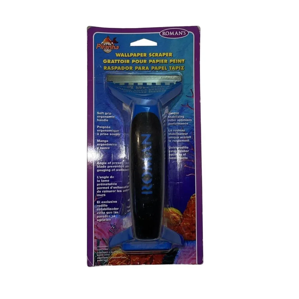 Roman’s Wallpaper Removal Scraper with Roller 3.25” Angled Steel Blade Soft Grip